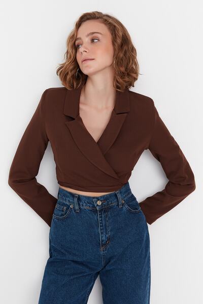 Trendyol Collection Bunda se zapínáním na hnědou tkanou podšívku TWOAW23BC00100