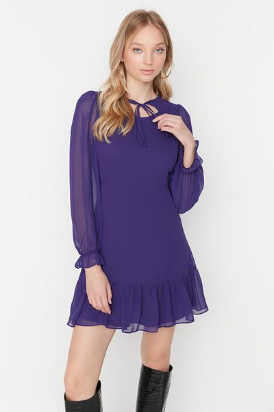 Trendyol Collection Rochie de iarnă țesută - Detaliu guler violet, TWOAW23EL01087