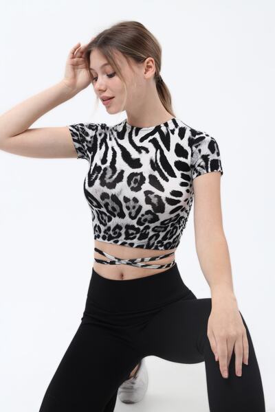 LAENT Ασπρόμαυρο μπλουζάκι Leopard με χαμηλή πλάτη