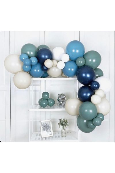 Çemrek Süs Parti Blue Green Mini Balloon Chain Set 50 Pieces Balloons and Chain