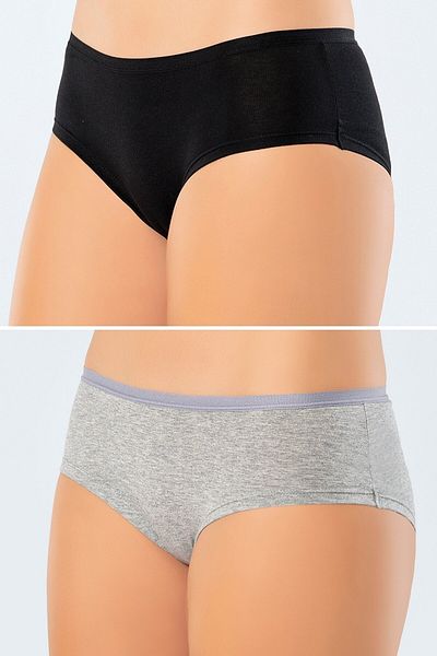 TÜREN Pachet de 2, bumbac și lycra, set de chiloți hipster pentru femei, negru și gri