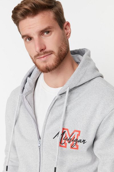 Trendyol Collection Γκρι φούτερ φλις με κουκούλα - κανονική εφαρμογή TMNAW23sw00468