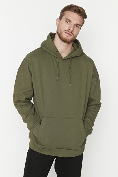 Trendyol Collection Fleecová/teplá oversize mikina s kapucí – KHaki TMNAW23SW00195