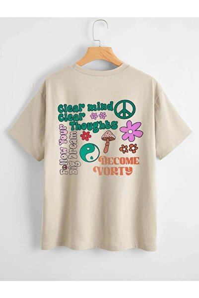 Machetta Γυναικείο μπλουζάκι με λαιμόκοψη σε μπεζ χρώμα μπροστά και πίσω με σ...