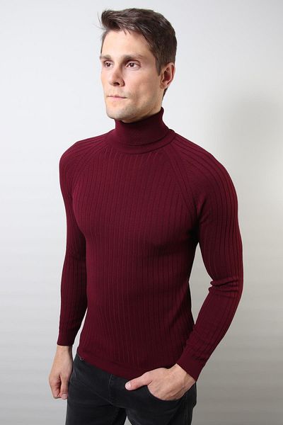 ALEXANDERGARDI Men's Burgundy Ribbed Knitwear Turtleneck Sweater e20-18059
