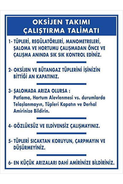 Emek İkaz Levhaları تعليمات تشغيل طقم الأكسجين تعليمات التشغيل علامة تحذير/تحذير