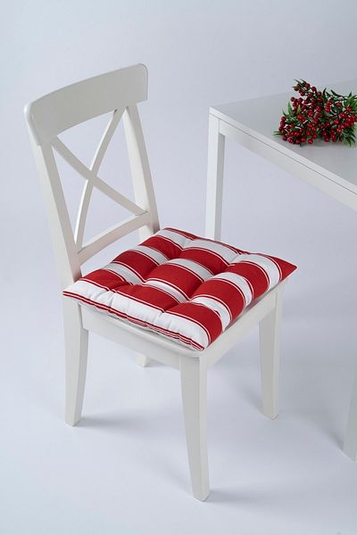 ALTINPAMUK Beta Red White Fluffy Chair Cushion with Laces 40X40Cm