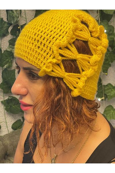 Gönülden Tasarım Special Design Soft Ruffle Butterfly Knitted Beret