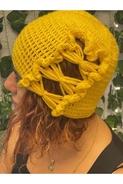 Gönülden Tasarım Special Design Soft Ruffle Butterfly Knitted Beret