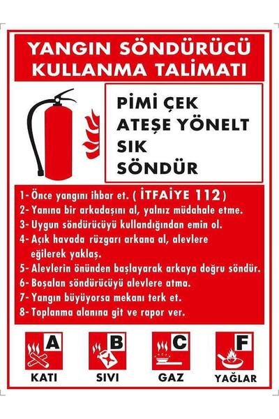 Emek İkaz Levhaları Fire Extinguisher Usage Instruction Warning/Warning Sign