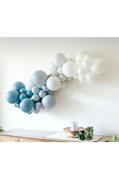 Çemrek Süs Parti Glass Blue White Mini Balloon Chain Set 50 Pieces Balloons And Chain