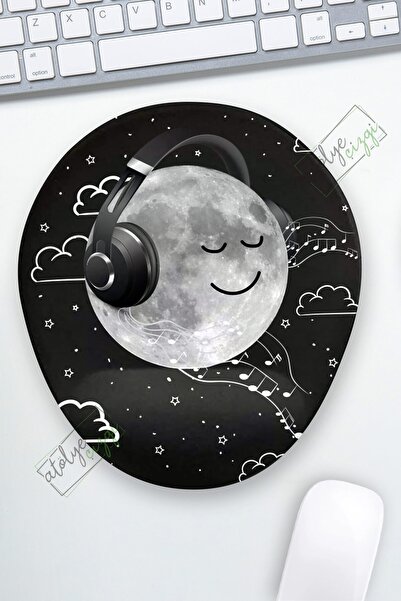 Atölye Çizgi Müzik Dinleyen Ay Bilek Destekli Mouse Pad