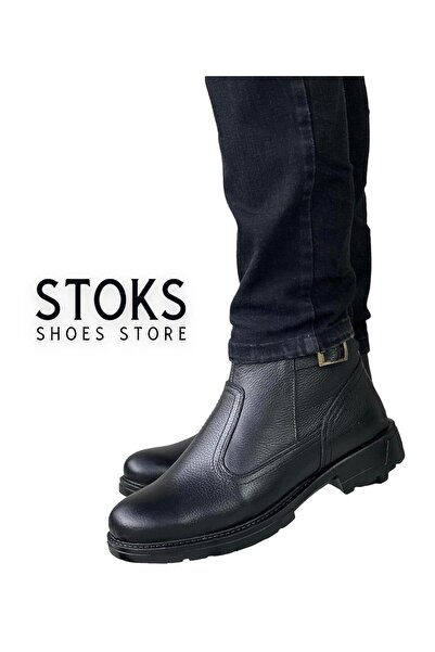 STOKS SHOES STORE Ανδρικές μπότες από γνήσιο δέρμα με ζώνη από καουτσούκ