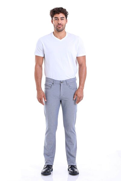 Hatemoğlu Blue Regular Fit Patterned Cotton 5 Pocket Canvas Trousers