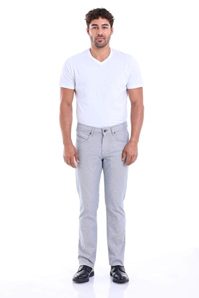 Hatemoğlu Сині брюки з 5 кишенями з бавовняної тканини з візерунком, прямий крій