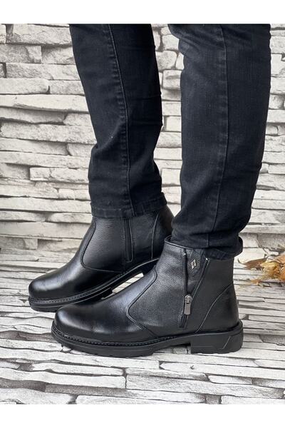 STOKS SHOES STORE Ανδρικές μπότες από γνήσιο δέρμα με φερμουάρ από καουτσούκ