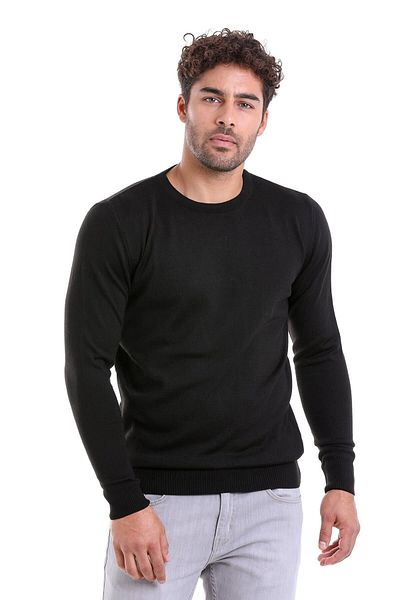 Hatemoğlu Μαύρο μάλλινο πουλόβερ με λαιμόκοψη Comfort Fit