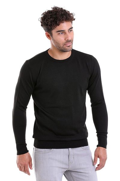 Hatemoğlu Μαύρο μάλλινο πουλόβερ με λαιμόκοψη Comfort Fit