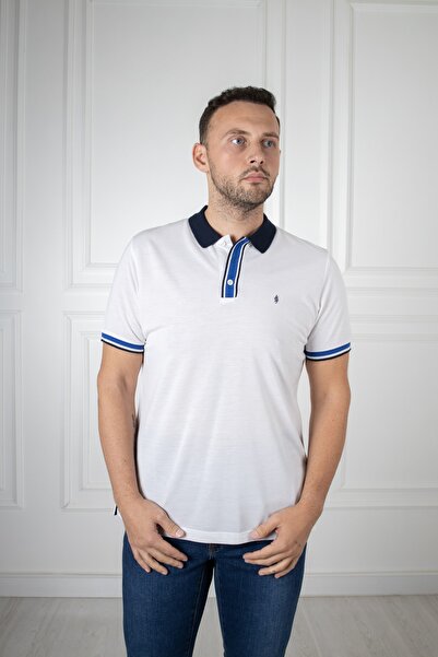 San&Fa Біла футболка з коміром-поло та ґудзиками