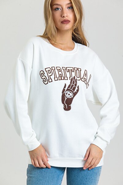 AS Anita Store Spiritual Embroidered Thick Fleece Inside Oversize Sweatshirt