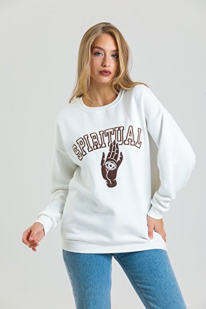 AS Anita Store Spiritual Embroidered Thick Fleece Inside Oversize Sweatshirt