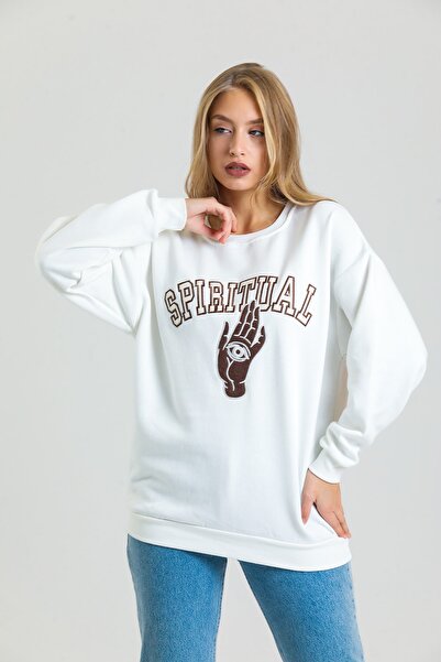 AS Anita Store Spiritual Embroidered Thick Fleece Inside Oversize Sweatshirt