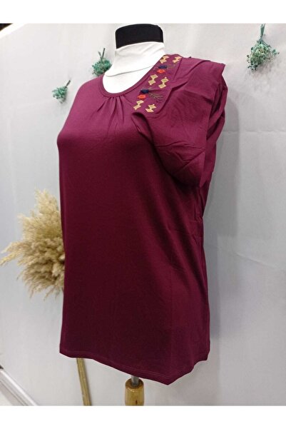 Sel Tekstil Μπλούζα μαμάς με ελαστικό μανίκι από χτενισμένο βαμβάκι με λεπτομ...