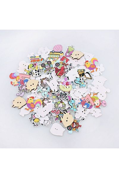 Bluoklight 10 Pieces Wooden Decorative Style Pattern Craft Accessory Garment Button