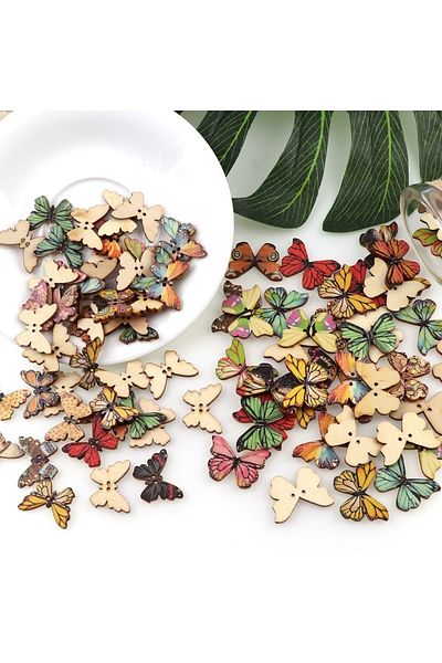 Bluoklight 10 Pieces Butterfly Wooden Decorative Style Pattern Crafts Accessory Garment Button