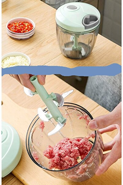 Tilbe Home Pratik Ipli El Rondosu 5 Çelik Bıçaklı Büyük Boy Sebze Meyve Et Soğan Doğrayıcı Blender Rende Mavi