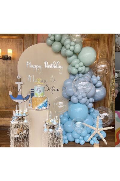 Çemrek Süs Parti مجموعة سلسلة بالونات باللون الأخضر العفن الأزرق 73 قطعة بالو...