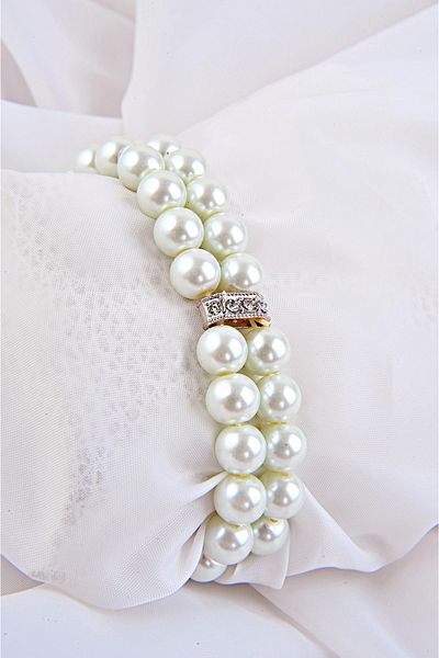EUROMODA Double Row Pearl and Zircon Stone Pearl Bracelet