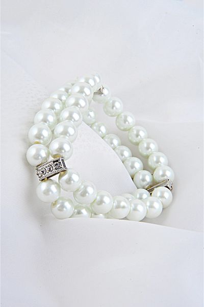 EUROMODA Double Row Pearl and Zircon Stone Pearl Bracelet