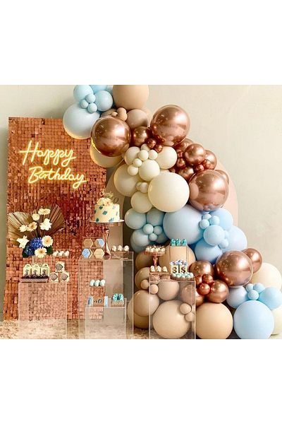 Çemrek Süs Parti Blue Milk Coffee Copper Chrome Mini Balloon Chain Set 50 Balloon