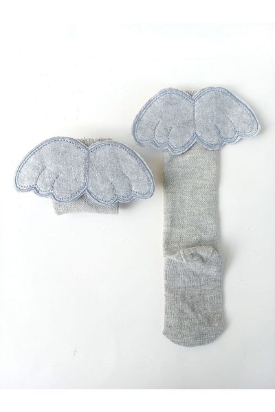 Alingo Gray Glittered Winged Girl's Knee Socks