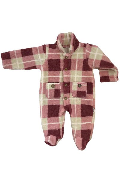 Pukka Plaid Pattern Fleece Jumpsuit with Booties