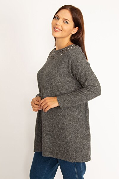 Şans Női nagy méretű füstölt kő, részletes oldalsó hasított gyapjú viszkóz tunika 65n34679