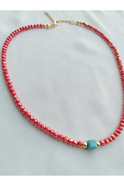 elinasaccessories قلادة من حجر الكريستال البرتقالي وحجر الفيروز قلادة من حجر ...