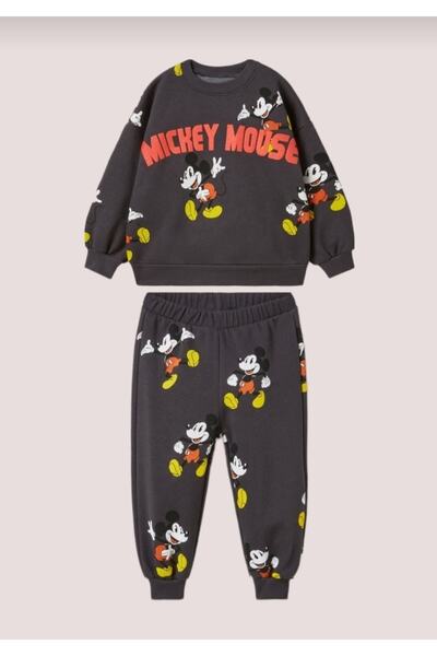 Genel Markalar Disney Siyah Kabartmalı Mickey Mouse Pamuklu Uzun Kollu Sweats...