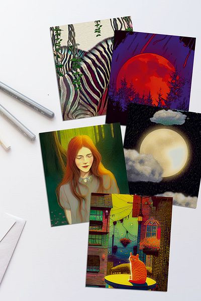 Özer Store 12 Colorful Decorative Ornament Postcard Set