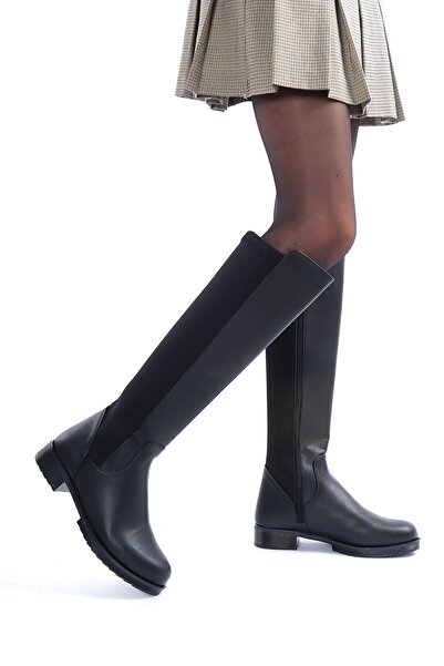 ckc shoes Cizme de damă din material negru sub genunchi