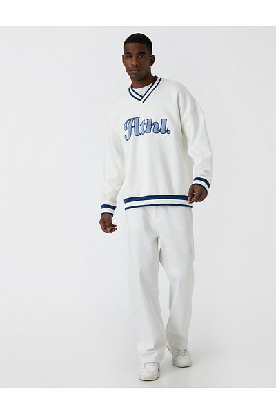 Koton College Printed Sweatshirt V Neck