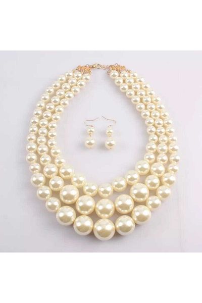 İPAR AKSESUAR Cream Pearl Necklace And Earrings