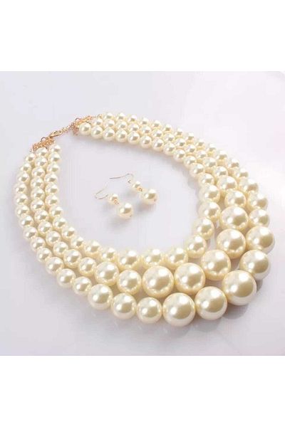 İPAR AKSESUAR Cream Pearl Necklace And Earrings