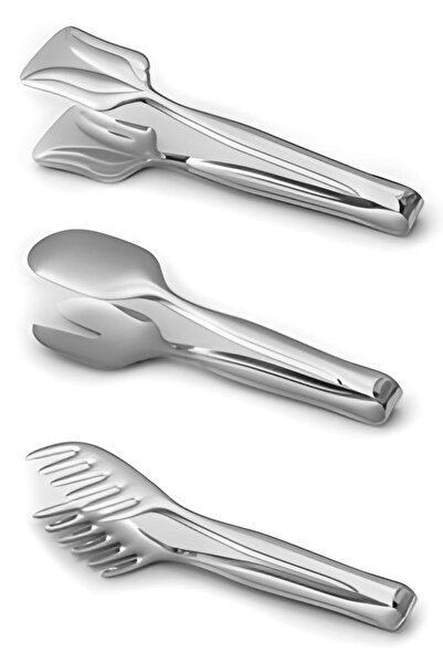 ÖzSa Home 8-Piece Serving Tongs Set Ladle Colander Spoon Spatula Pasta Salad Grill Pastry Tongs Kitchen Set Steel