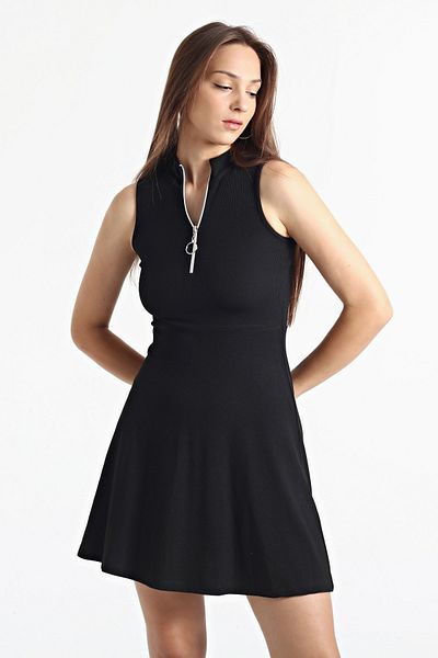 KİM Kİ O Rochie de damă cu guler negru, fără mâneci, cu fermoar