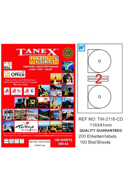 Tanex Ετικέτα CD Laser Copy Inkjet 100 Yp 116X41 Mm Tw 2116 / Tanex