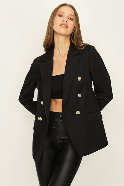 Select Moda Γυναικείο μπουφάν μπλέιζερ με μαύρη χρυσή επένδυση και κλείσιμο μ...