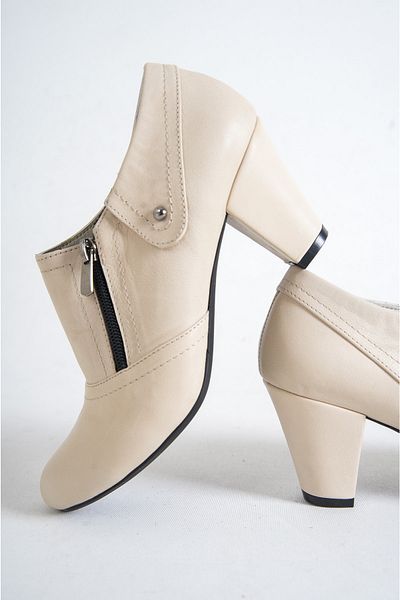 Deripabuc Genuine Leather Beige Women's Heeled Leather Shoes Trc-1069