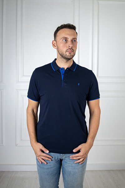 San&Fa Μπλουζάκι με γιακά Polo με κουμπί Navy Blue
